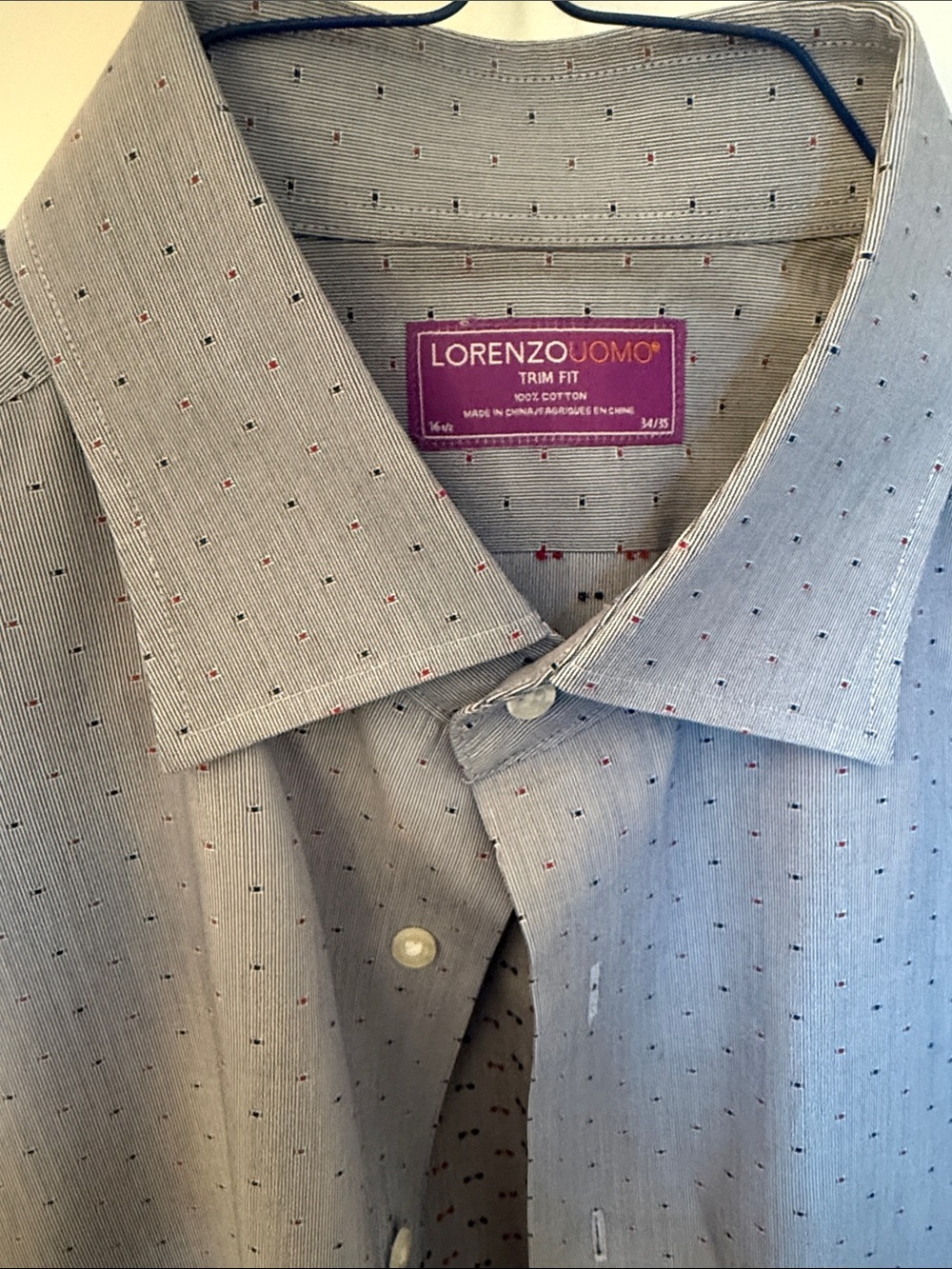 Lorenzo Uomo Light Blue Dot-Pattern Trim Fit Dress Shirt